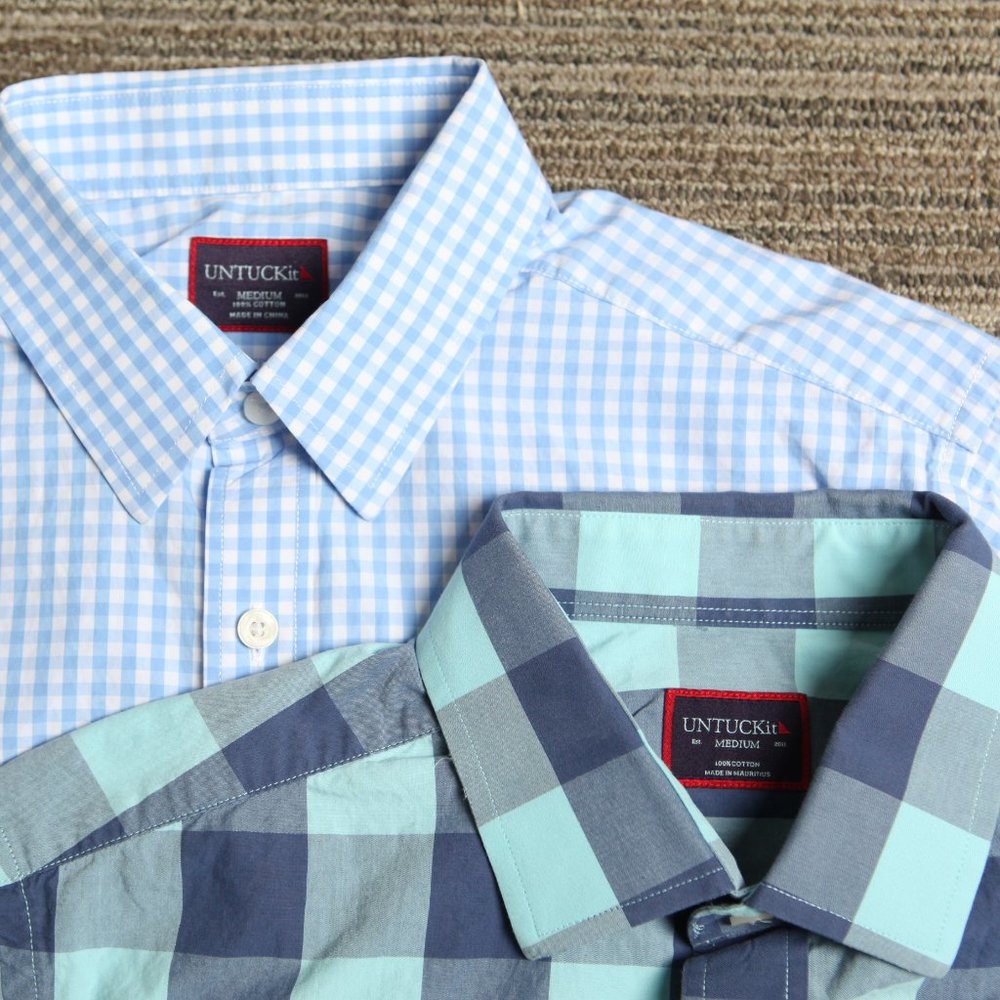 UNTUCKit Men's lot of 2 blue checkered short sleeve shirts Medium M